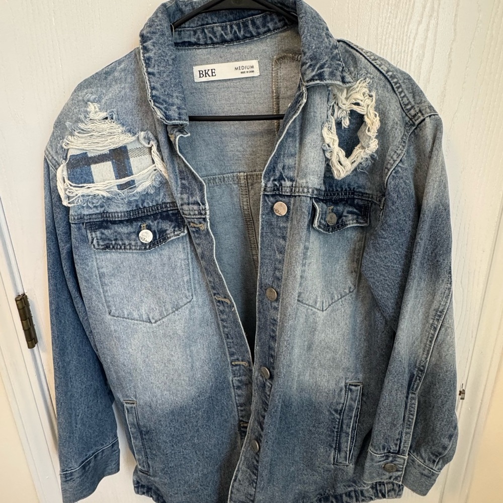 BKE Distressed Light Blue Denim Jacket